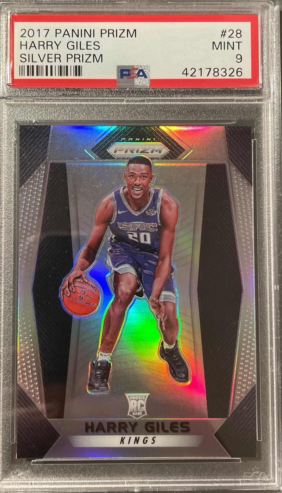 2017-18 Panini Prizm Harry Giles Silver Holo Rookie RC #28 Kings PSA 9