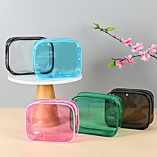 Bath Toiletry Bag Cosmetic Pouch PVC Jelly Transparent Portable Zipper Clear  