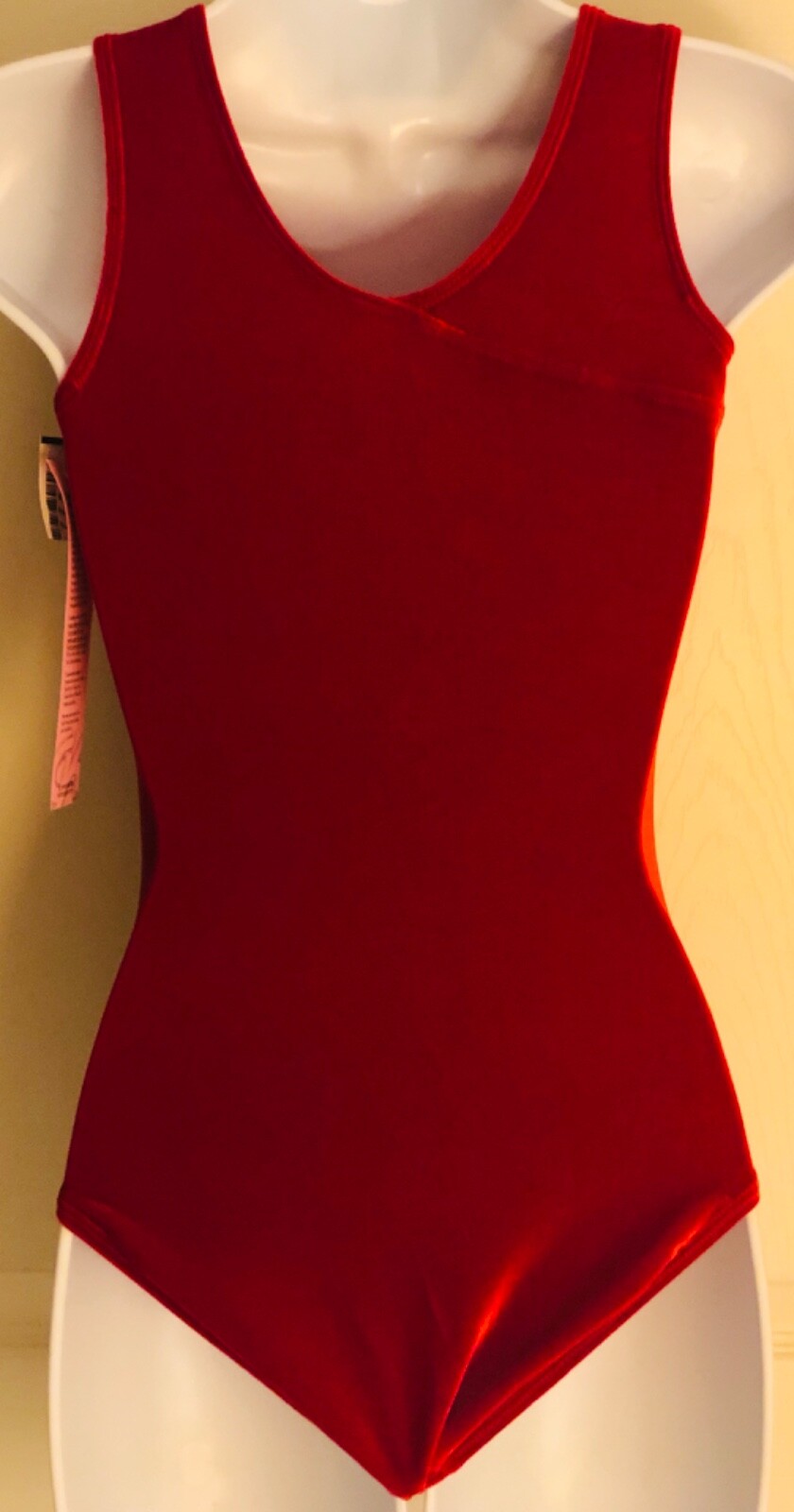 GK CLASSIC TANK LADIES SMALL RED VELVET FAUX WRAP GYMNASTS DANCE LEOTARD AS NWT