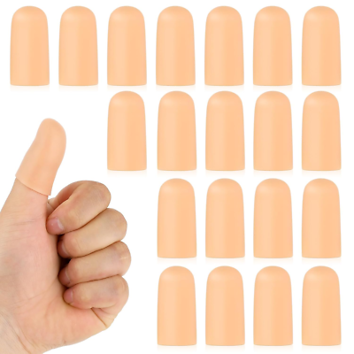 #ad 20Pcs Silicone Finger Protectors Beige Finger Cots Thumb Bandage Rubber Fingers $9.79