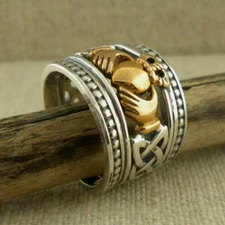 Sterling Silver & BronzeWide Claddagh Ring Celtic Knots Bead Edges Keith Jack 7