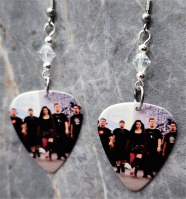 Evanescence Group Picture Guitar Pick Earrings with Clear Swarovski Crystals