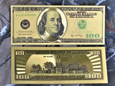 10 Gold 24K Foil Banknotes Reserve Paper $100.00 Bills Currency Money Federal US