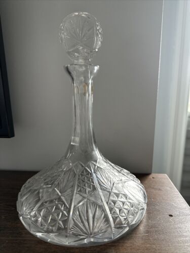 Cut Crystal Pinwheel Wide Fat Bottom Glass Decanter with Ball Stopper - Afbeelding 1 van 6