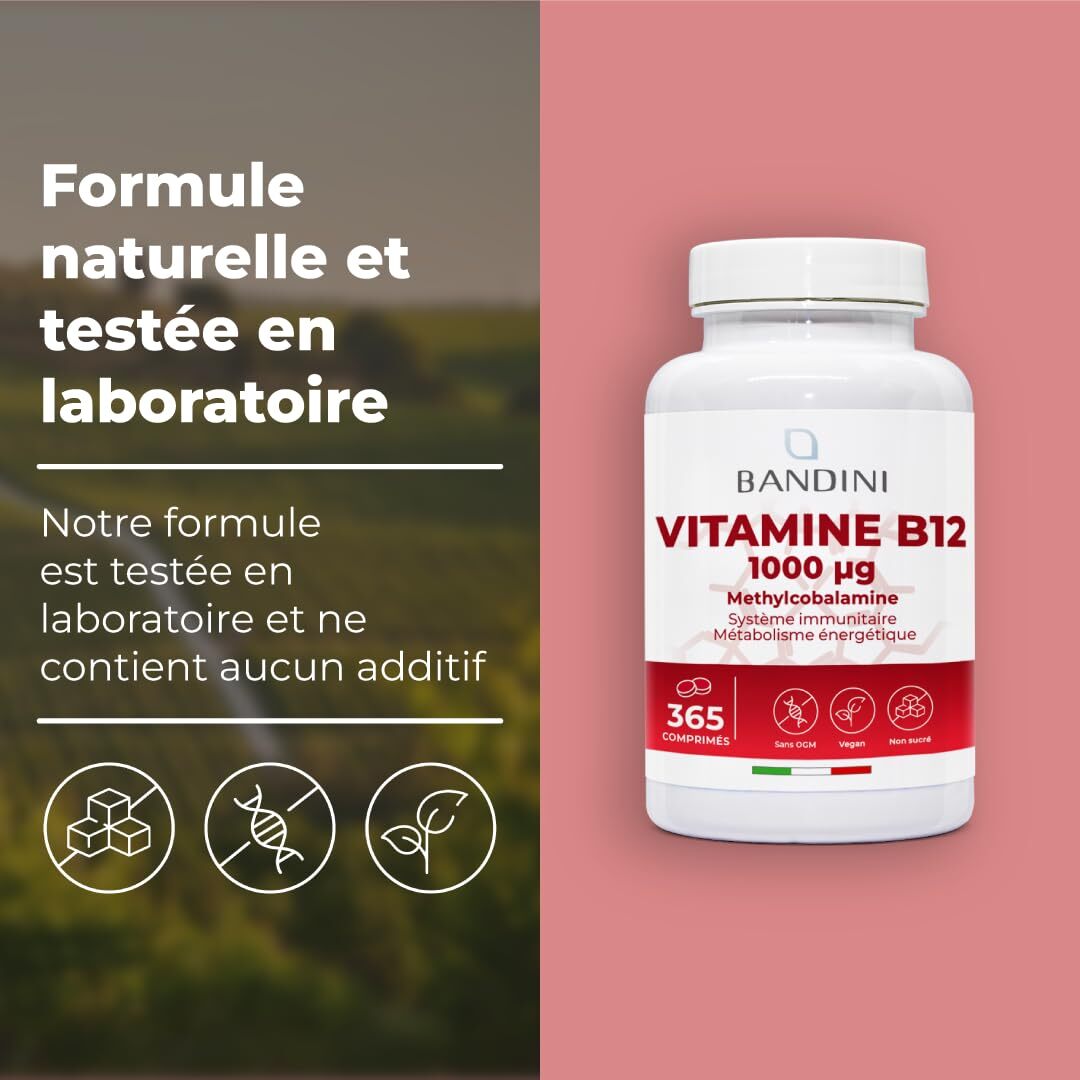 Vitamine B12 Bandini 365 Comprimés Vegan - 1000 Mcg Par Comprimé, 12 Mois D'apport, Fabriqué En Italie