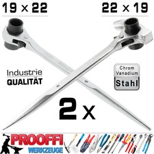 2 x Profi Gerüstbau Ratsche Doppel Ring Ratschenschlüssel Ringschlüssel 19x22 mm