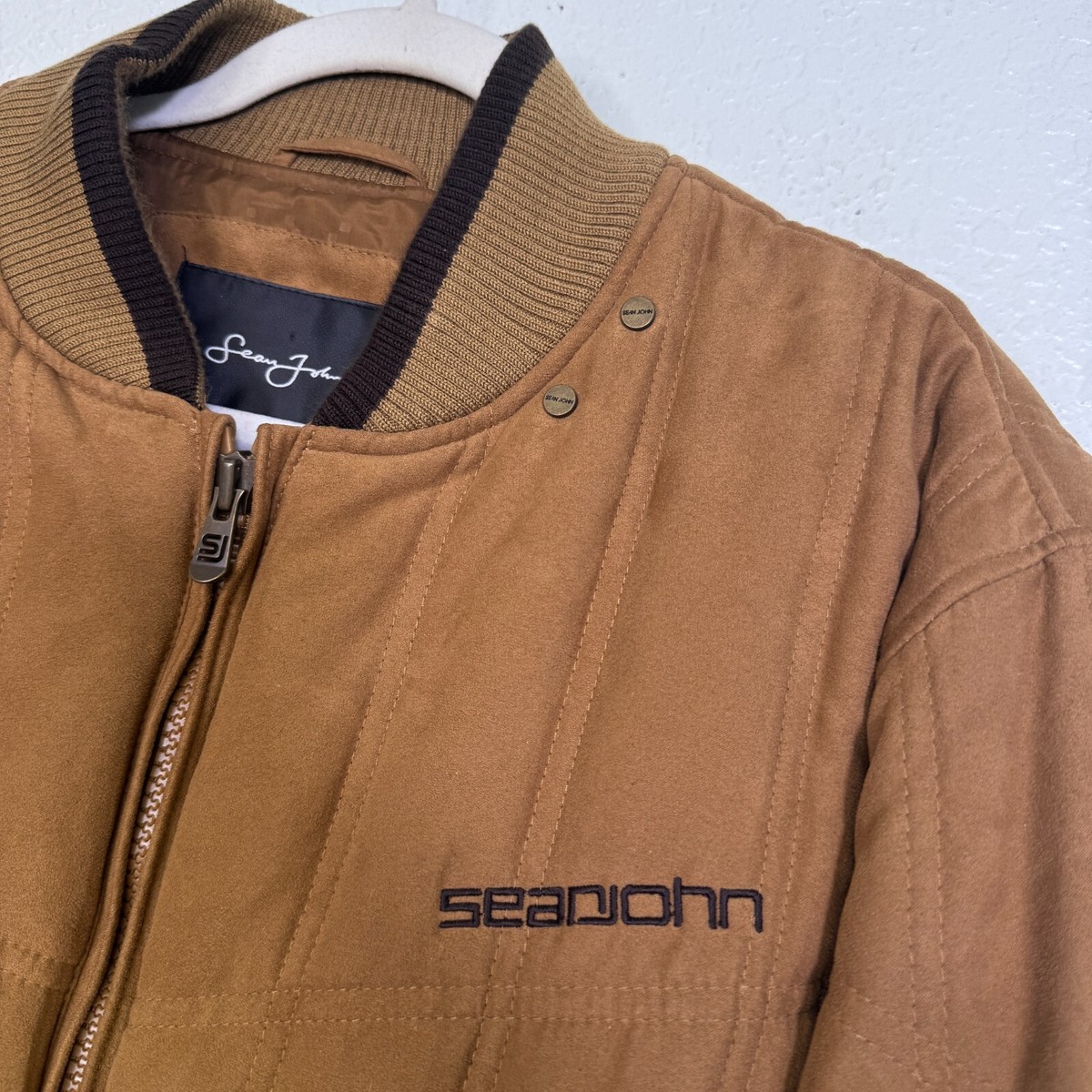 Sean John Jacket Mens XL Bomber Puffer Coat Faux Suede