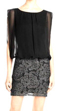 AIDAN MATTOX ~ Black Chiffon Blouson Metallic Lace Sheath Party Dress 0 NEW $195