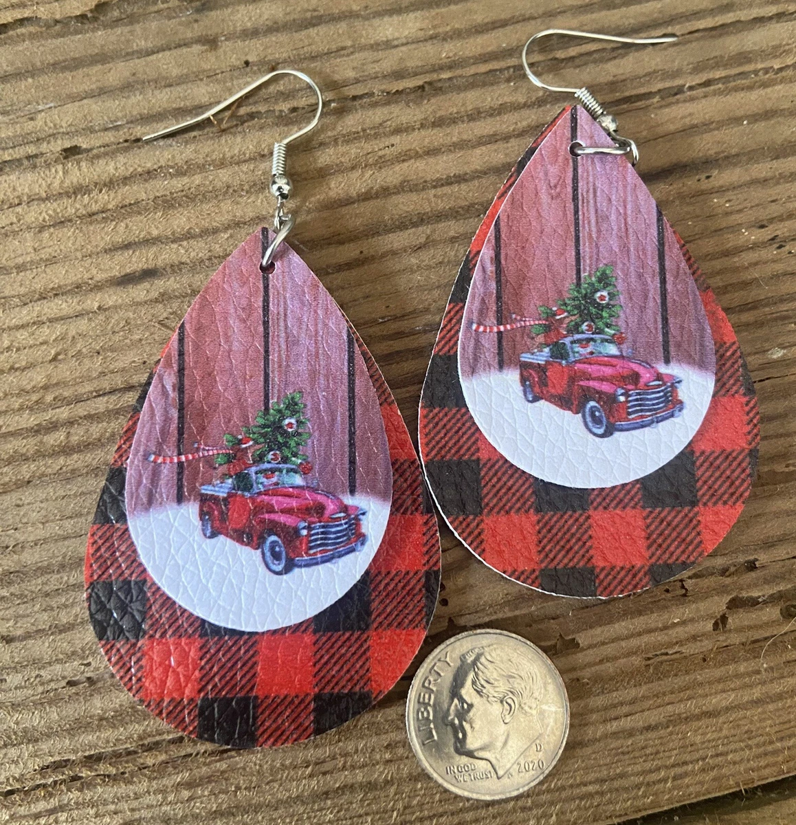 Red truck with 2024 christmas tree earrings