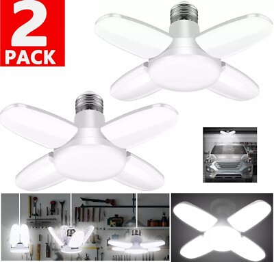 2 PACK E27 LED Garage Bulb Deformable Ceiling Fixture Lights MINI Workshop Lamp