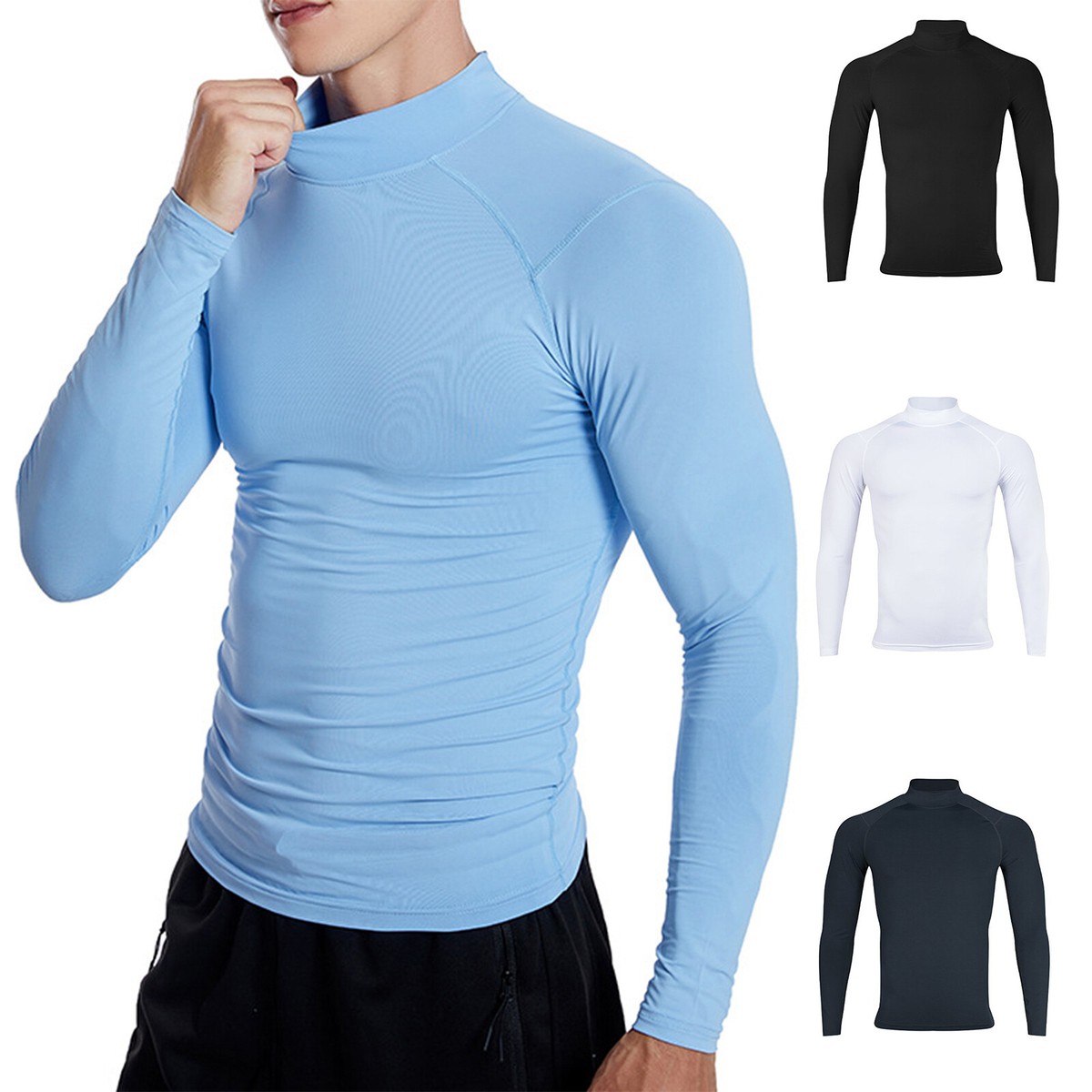 Men's Long Sleeve Compression Mock Neck Swimming Shirts Athletic
