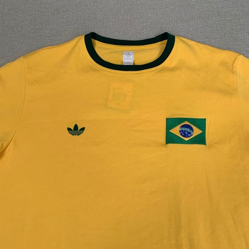 Adidas Men's Brazil World Cup Retro T Shirt Trefoil Sunshine Yellow Size 2XL NWT - Picture 3 of 11