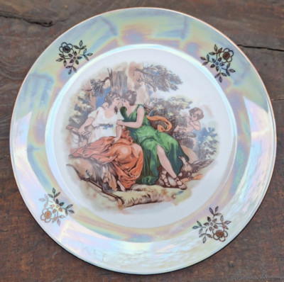 Germany Plate Madonna Porcelain Kahla Vintage GDR Art Deco Dish Gold Trim 7.5''
