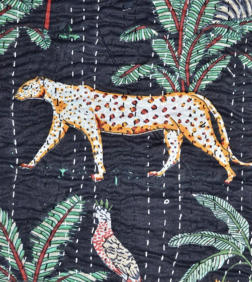 Sábana bajera hecha a mano india Queen funda de cama de algodón animal Gudari Foto 2 de 4