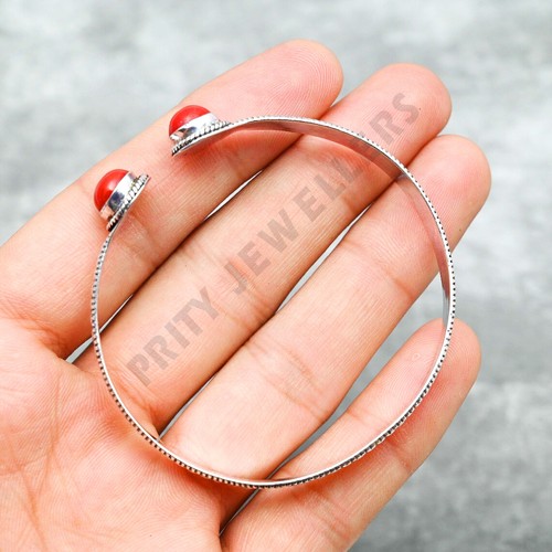 Coral Bracelet 925 Sterling Silver Adjustable Handmade Cuff Bangle Gift Jewelry - Picture 5 of 6
