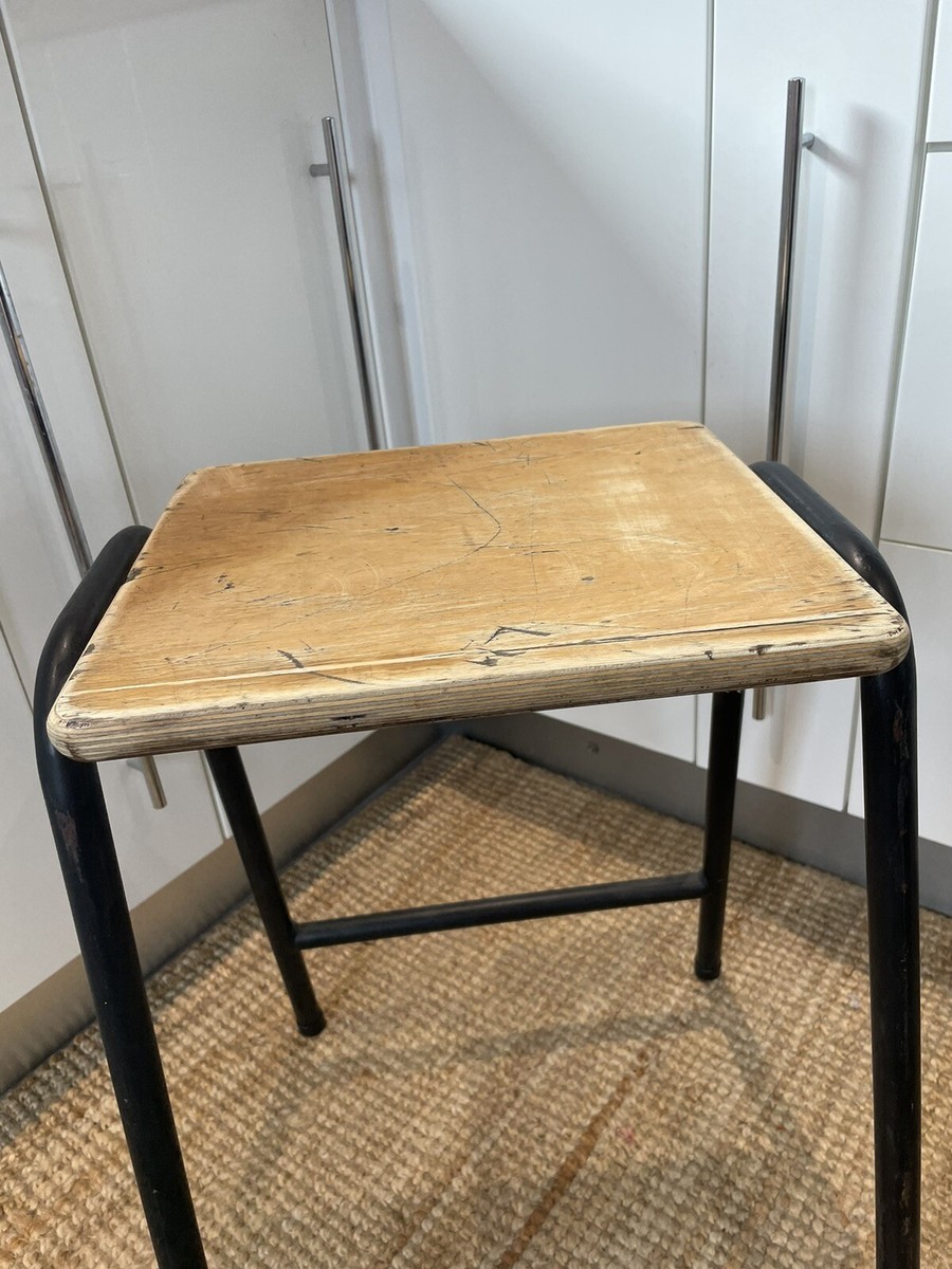 Vintage Industrial Science Lab School Workshop Stacking Stool-Wood