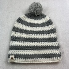 BURTON Beanie Hat Pom Pom Gray White Knit . WARM