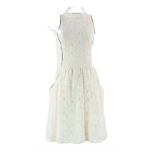 Fire NEW Sz L Cream Cotton Nylon Lace Black Pocketed Keyhole Poly Blend Dress