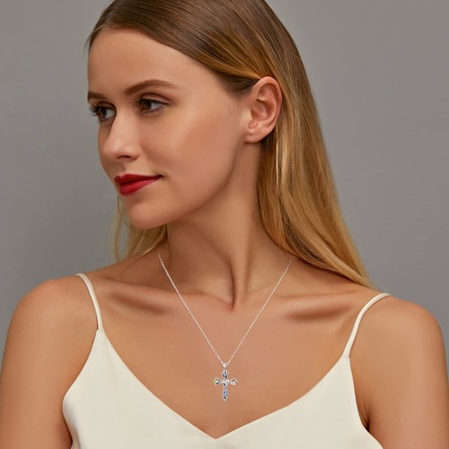 Cross Necklace for Women 925 Sterling Silver Dainty Cross Pendant Gift for Girls - Picture 2 of 6
