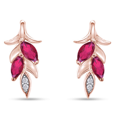 Simulated Diamond Ruby Wheat Leaf Drop Earrings Prong Set In 925 Sterling Silver