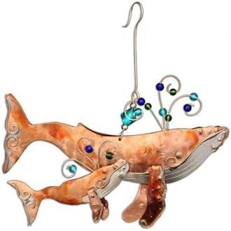 Humpback Whale Momma Baby Ocean Sea Ornament Metal Fair Trade Pilgrim Imports