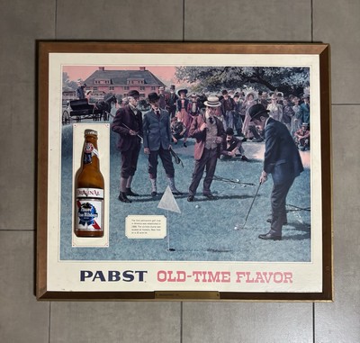 Vintage Pabst Blue Ribbon 3D Beer bottle featuring a Golf theme Framed wall Art.
