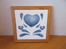 “BLUE HEARTS” Corelle by Corning Wood Frame Square Tile Trivet- 7 1/8”