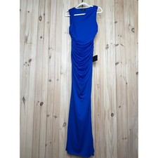 NWT Lulus Enticing Darling Royal Blue Asymmetrical Ruched Maxi Dress Gala Sz S