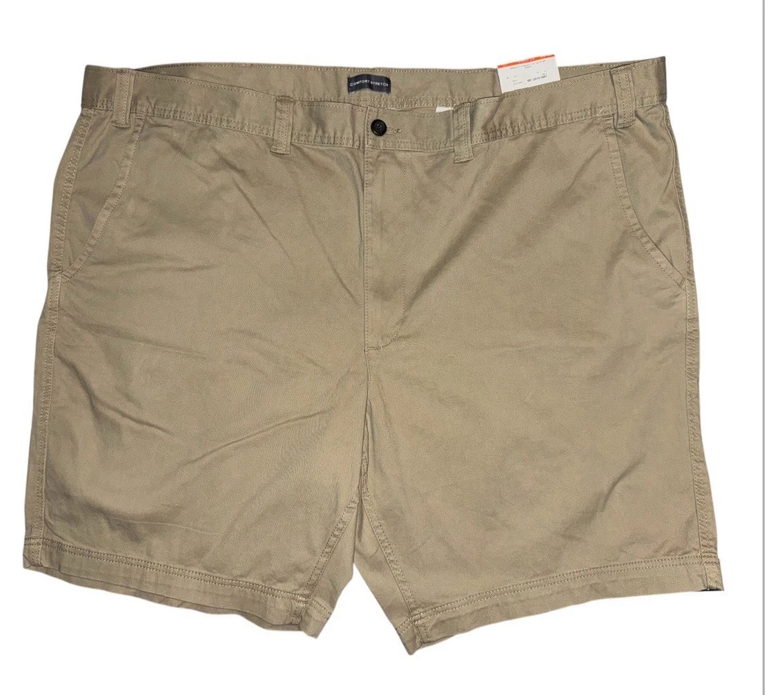 St John's Bay Men's Khaki Beige Shorts Size 52 Flat Front 98% Cotton