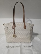 Borsa a tracolla Michael Kors logo beige/marrone zip doppio manico borsa