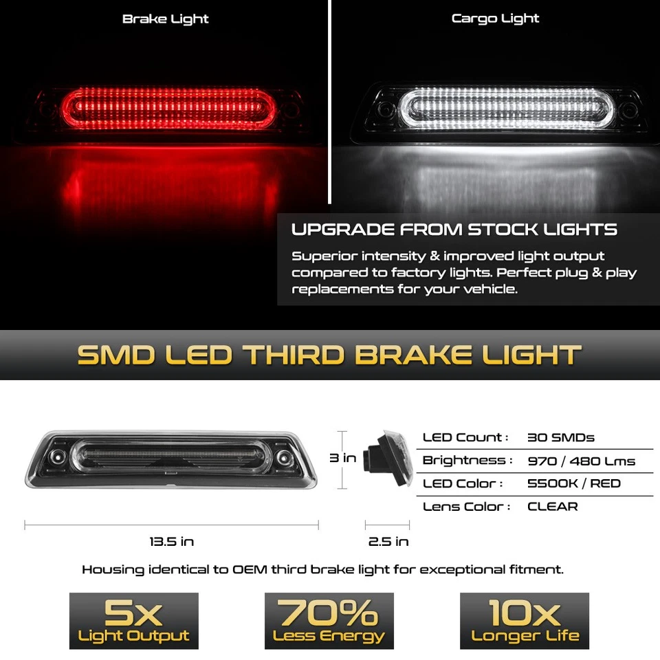 Full LED Chrome Third Brake Tail Cargo CHMSL Light For 2009-2014 Ford F150 Truck Foto 2 de 4