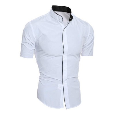 Mens Pure Color Casual Short Sleeve Shirt In Korean Style Slim Fit For Summer Le