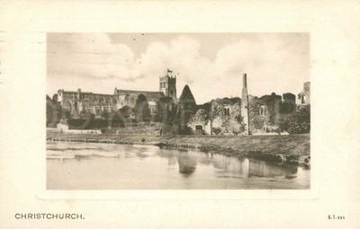 Christchurch antike Postkarte Priorat Ruinen England