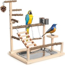 Wood Pet Parrot Playground Bird Play Stand Toys Perch with Feeder Cups