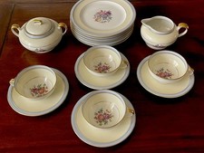 Vintage French Limoges Tea Dessert Set Floral Gold Trim Cups Plates 16 Pc