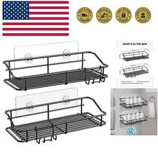 Shower Caddy Shelf with Hooks Storage Rack Organizer Adhesive Stainless Steel...