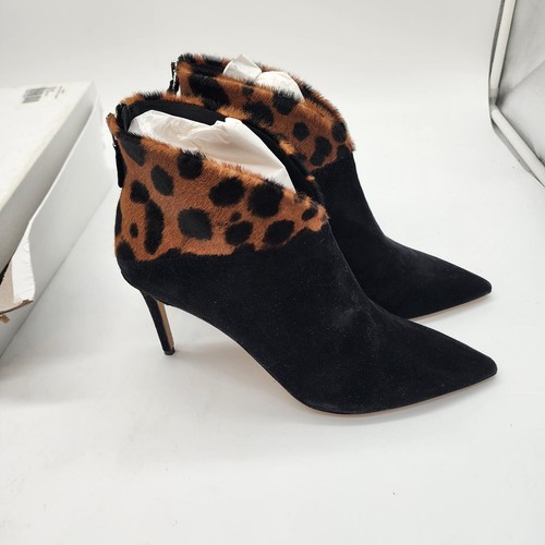 NWB GRIGIO ARANCIO Italy Suede Leopard Haircalf Pointed Toe Bootie Heels 41 - Afbeelding 1 van 9