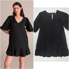 Preview Target Size 12 Black Linen Blend Short Sleeve Straight Dress Mini