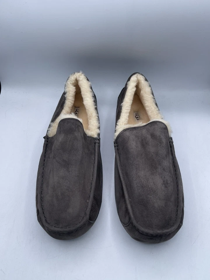Zapatos UGG Gris Ascot Cuero Oveja Sin Cordones Zapatillas Mocasines Hombres EE. UU. Talla 17 Foto 2 de 4