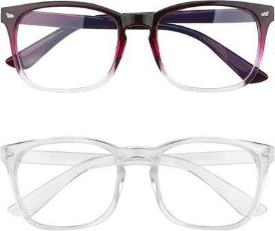 Blue Light Blocking Glasses, 2 Pack Glasses Purple + Transparent