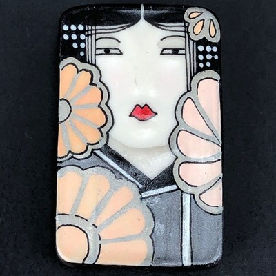 Vintage Adagio Brooch Hand-Painted Porcelain Geisha
