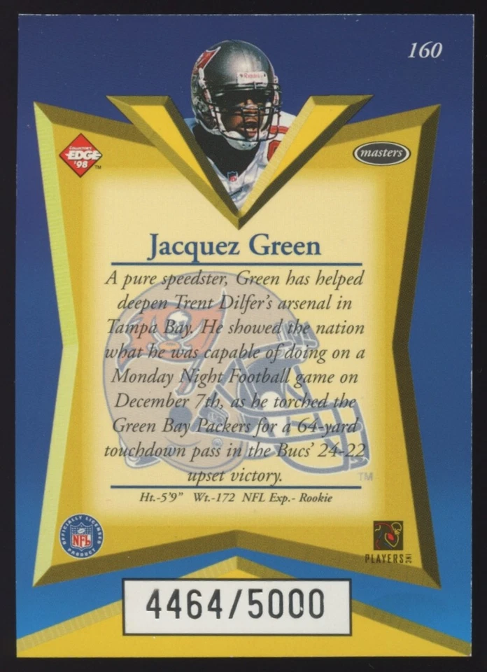 1998 COLLECTOR'S EDGE MASTERS #160 JACQUEZ GREEN  BUCCANEERS ROOKIE /5000 - Image 2 of 2