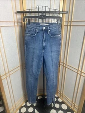 HUDSON Centerfold Blue Denim STRETCH Skinny Ankle Jeans Bottom Slit 26 EUC-MINT