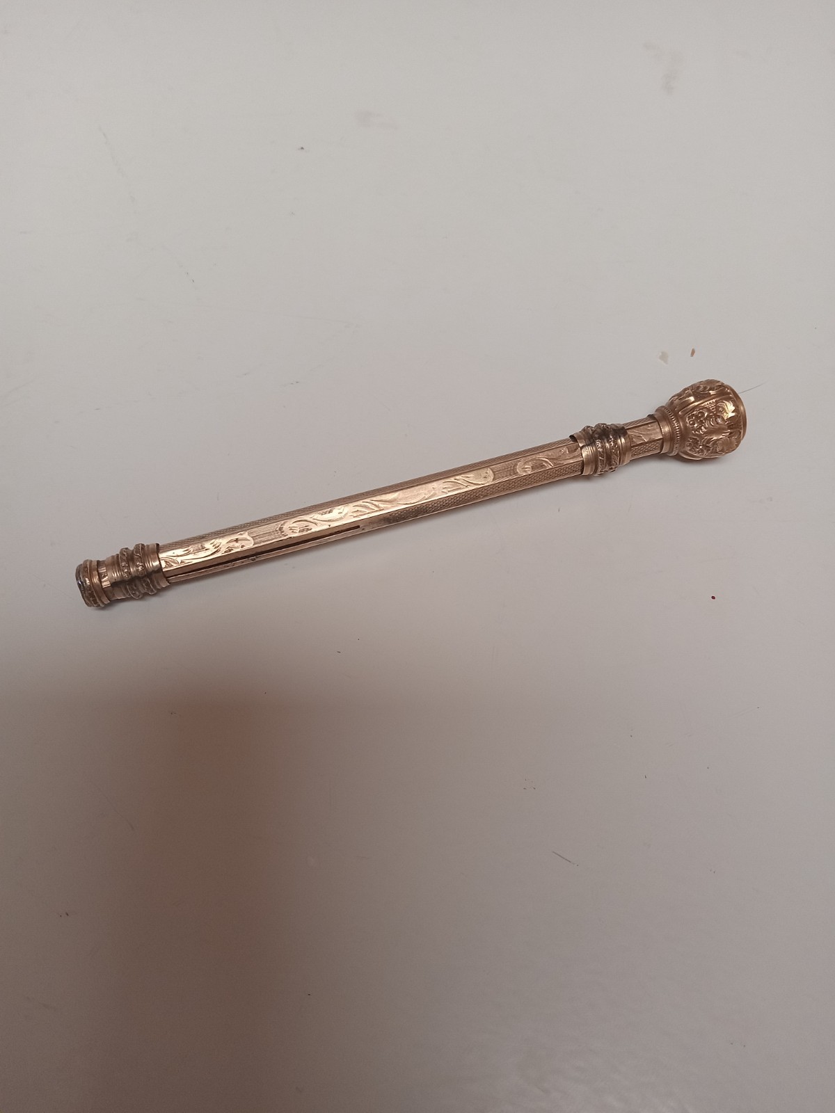 Antique Gold Plated Mechanical Pencil with Amethyst Colored 