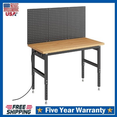 48'' Wood Workbench 2000Lbs Heavy Duty Adjustable Garage Work Table with Pegboard
