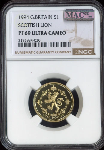 1994 GREAT BRITAIN 1 POUND SCOTTISH LION NGC PF69 ULTRA CAMEO MAC SPOTLESS .