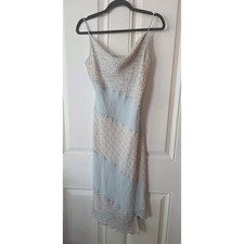 Vintage Express 100% Silk Floral Slip Dress Size 11/12 Blue Midi Cowl Neck Y2K