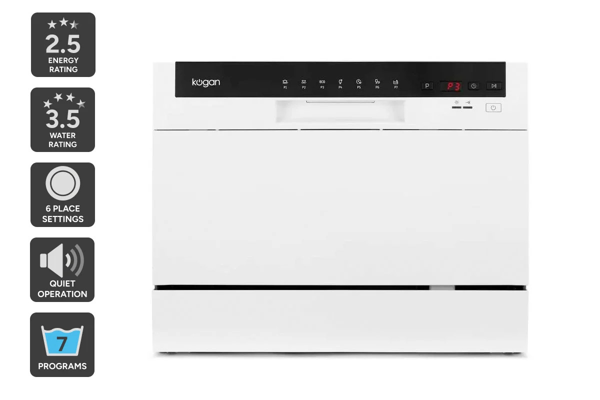 Kogan Benchtop Dishwasher (6 Place, White), Dishwashers