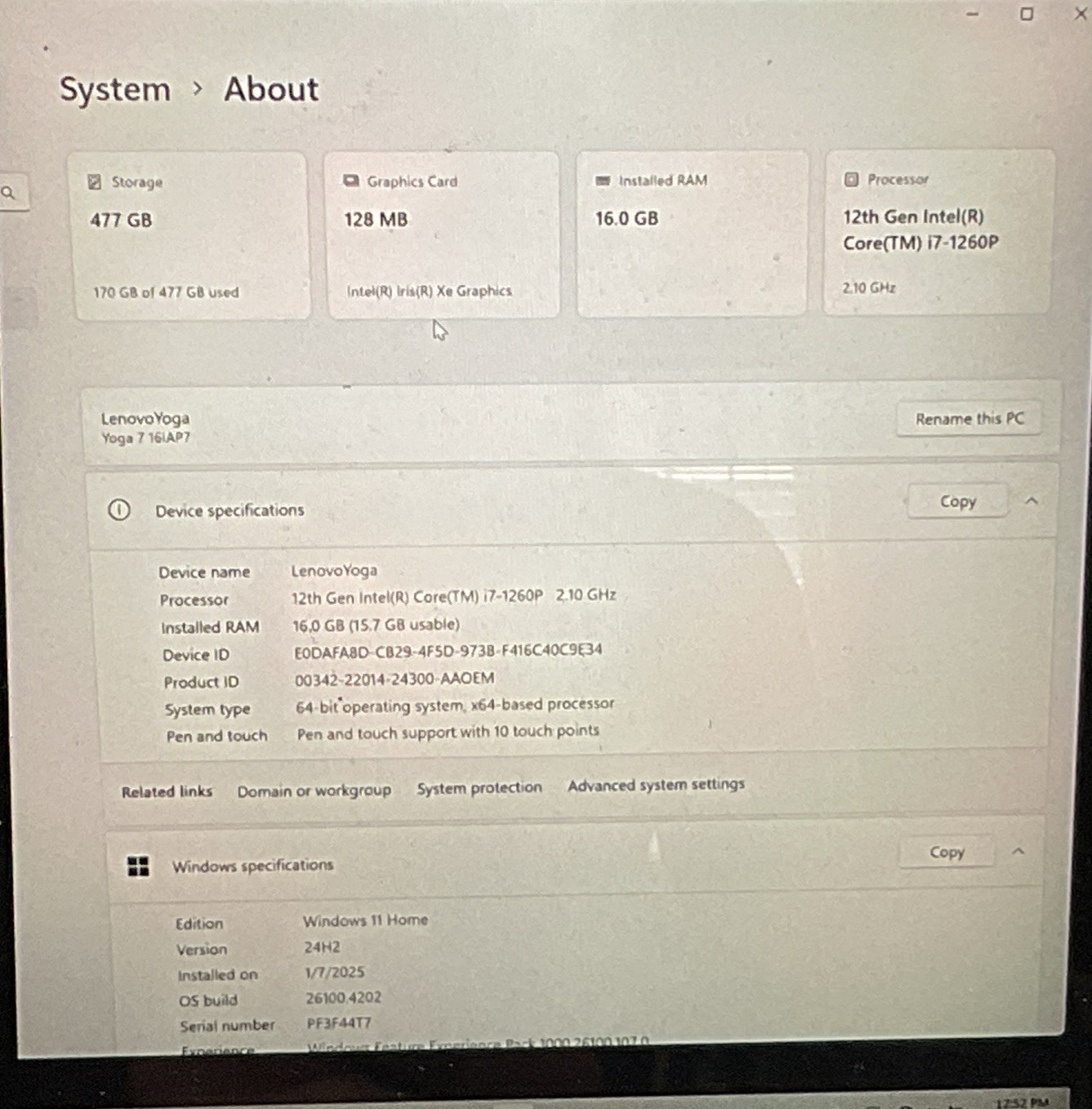 Lenovo Yoga 7 16" 2.5K Touch 2-in-1 Laptop, Intel i7-1260P 16GB 512GB, W11H,used