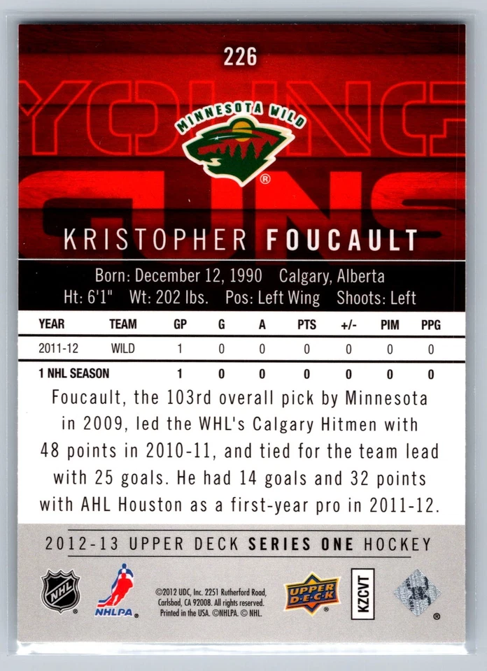 Kristopher Foucault 2012-13 Upper Deck Young Guns #226 - Image 2 of 2